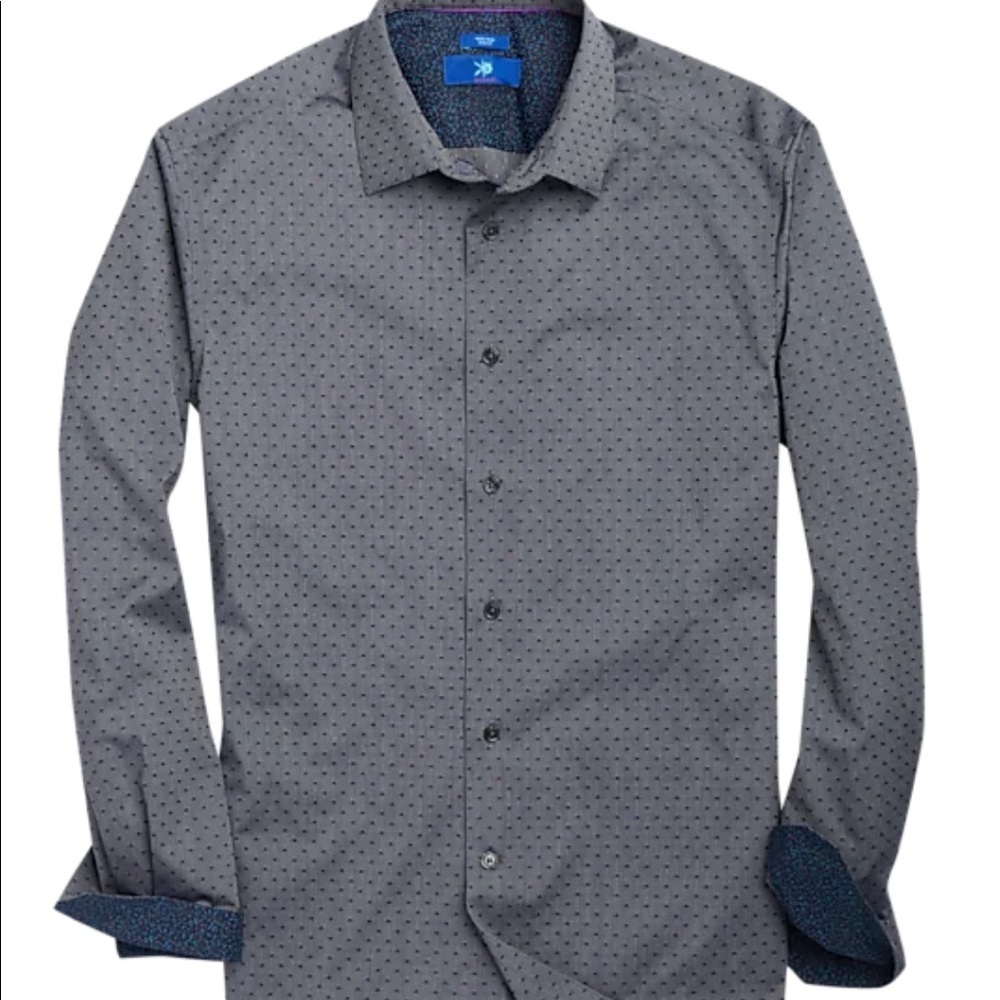 Egara navy dotted Long Sleeve Non Iron Slim Fit Shirt Size Medium EUC